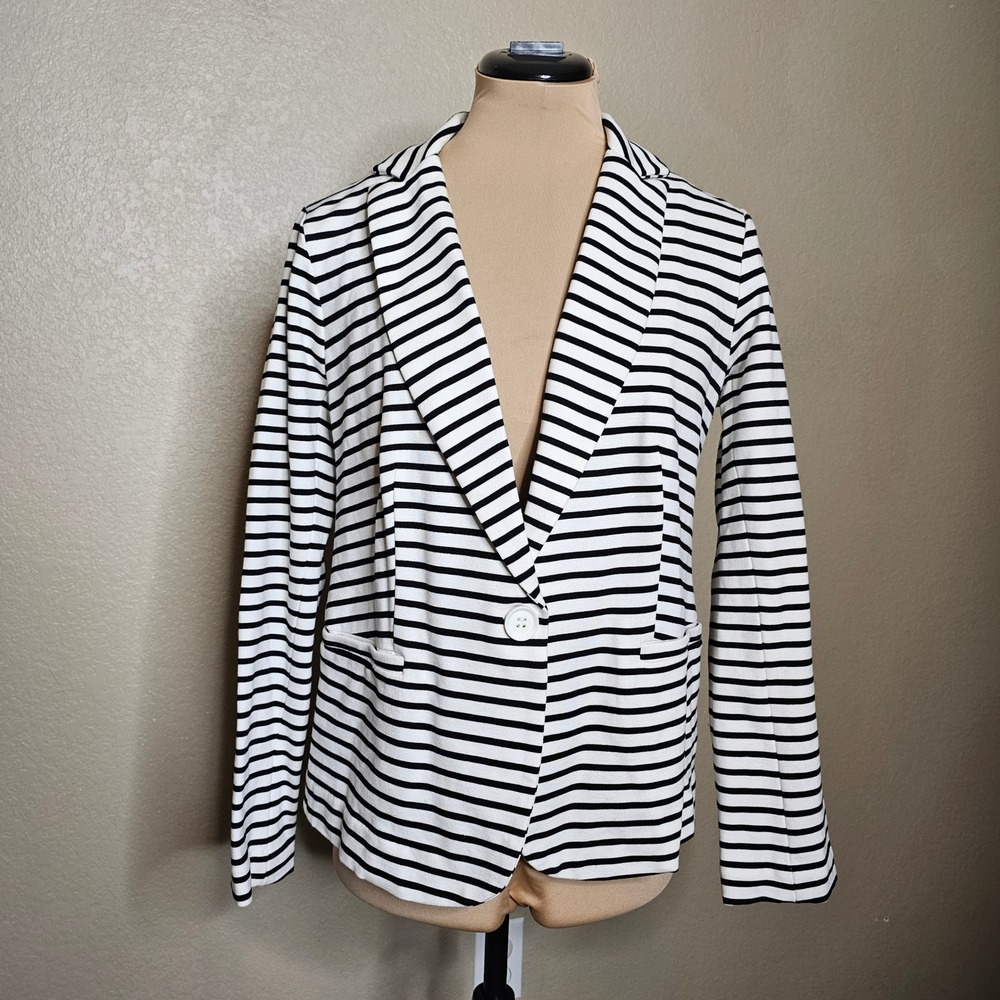 NWT Olivia Moon Black White Striped Knit Blazer Jacket Small